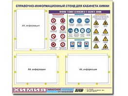 Стенд информационный "Правила техники безопасности в кабинете химии" (75х70, 3 кармана) - fgospostavki.ru - Омск